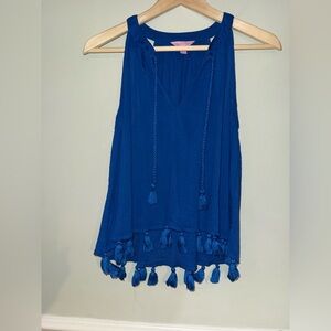 Lily Pulitzer Blue Sleeveless Top with Tassels Size Small Resort